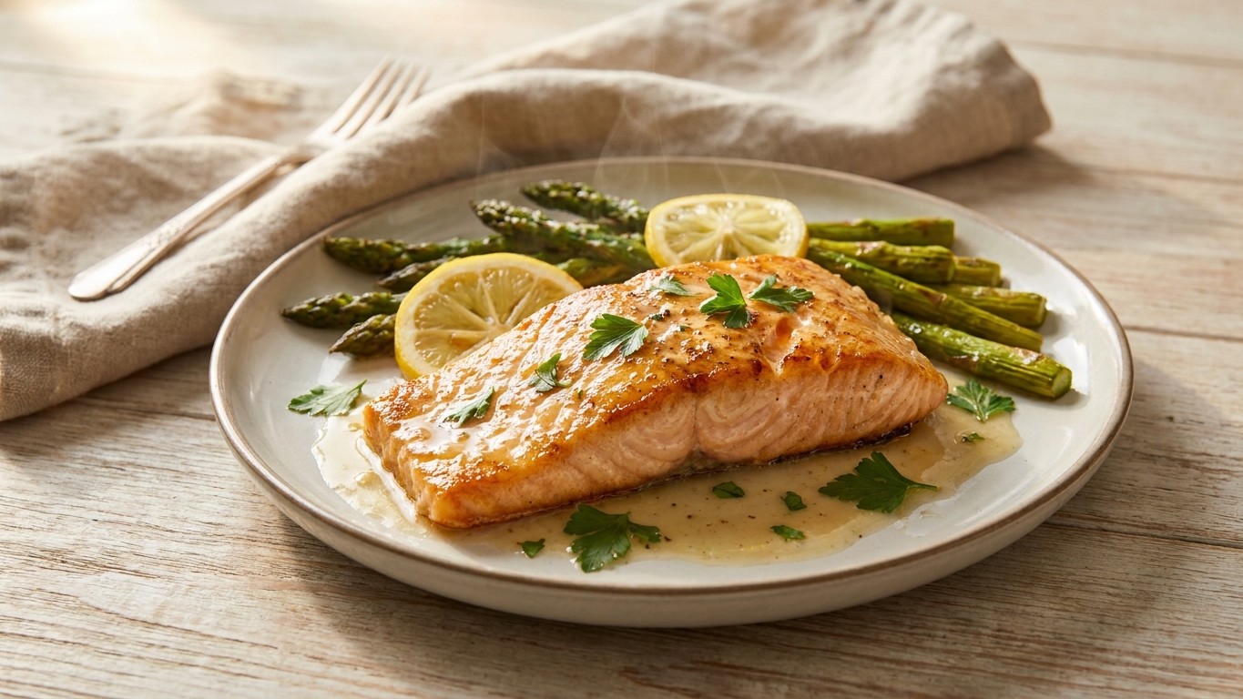 Skillet Lemon Garlic Salmon with Asparagus