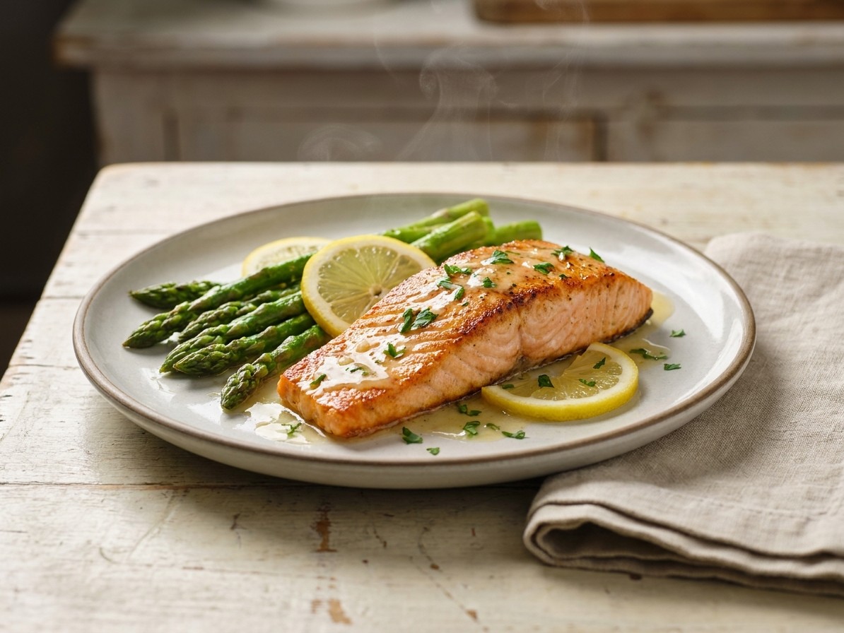 Skillet Lemon Garlic Salmon with Asparagus