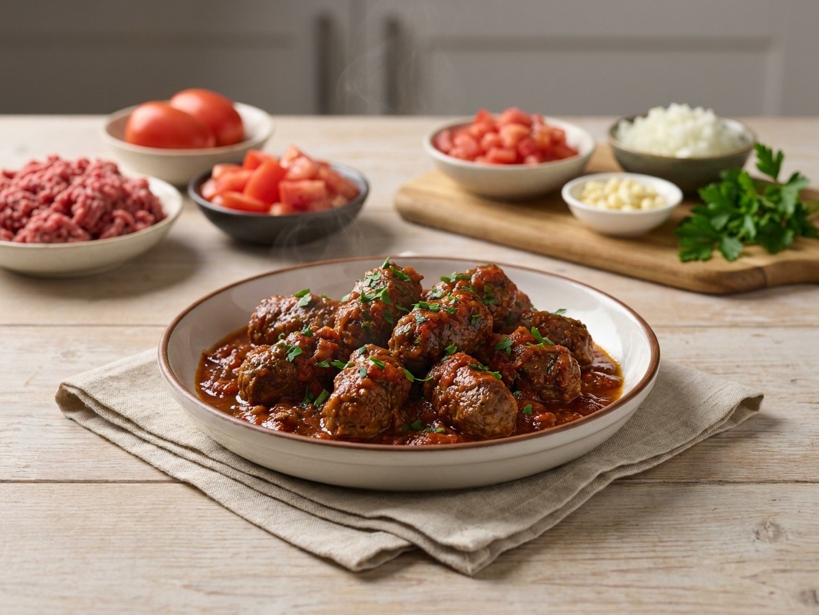 Algerian Kefta Meatballs in Fresh Tomato Sauce