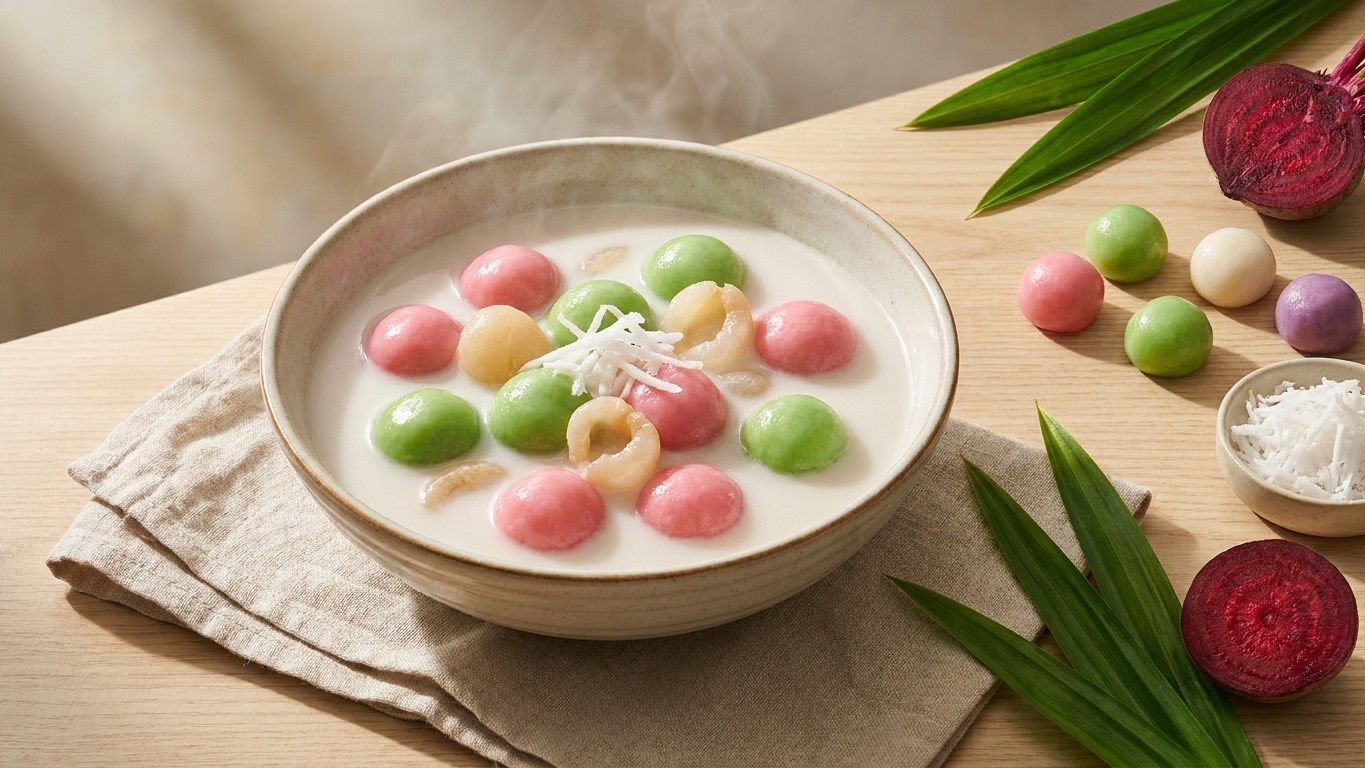 Num E (Sticky Rice Balls in Coconut Syrup)