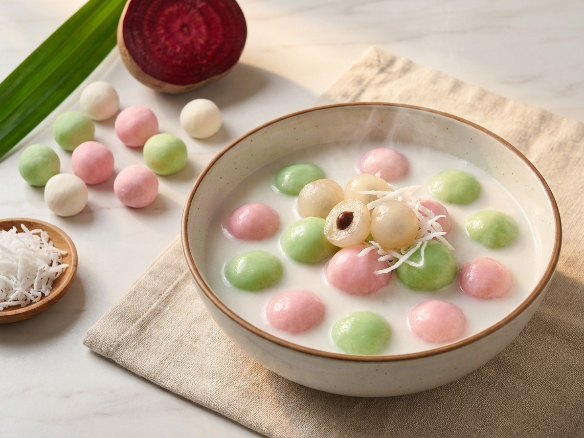 Num E (Sticky Rice Balls in Coconut Syrup)