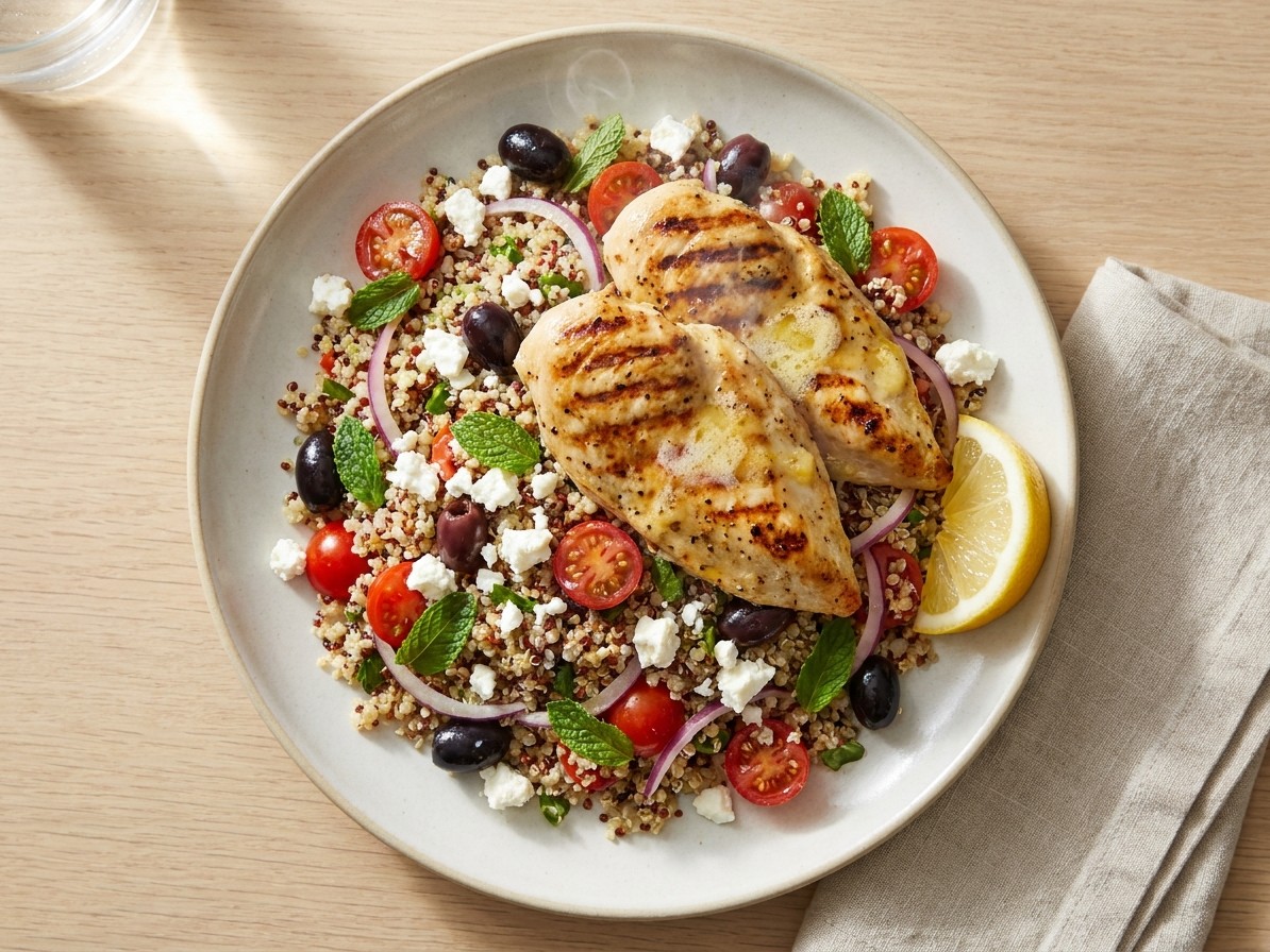Griddled Chicken and Quinoa Greek Salad