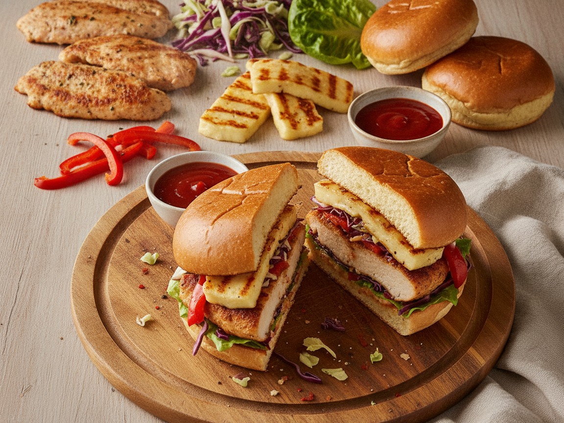 15-Minute Chicken and Halloumi Burgers