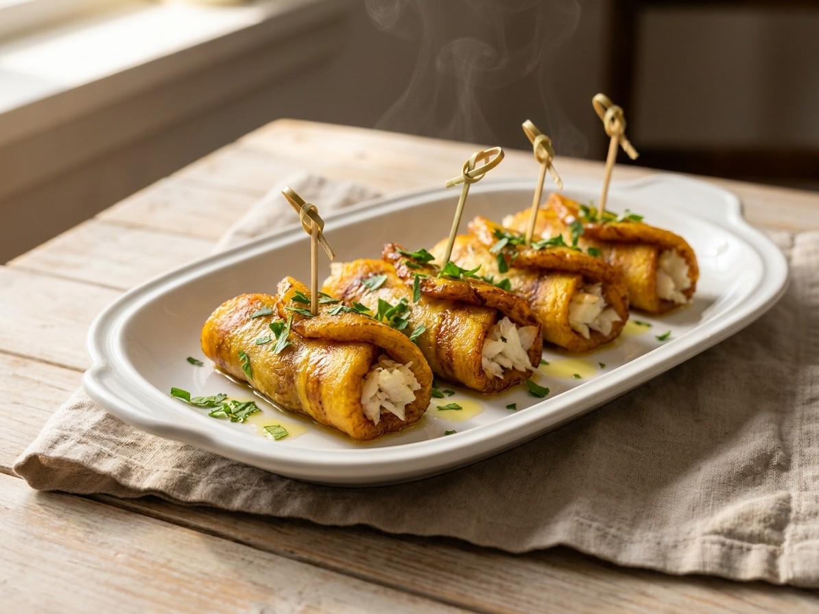 Fried Plantain Rolls with Codfish