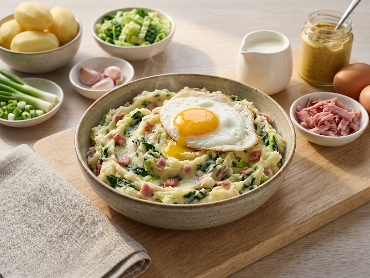 Ham Hock Colcannon with Fried Eggs