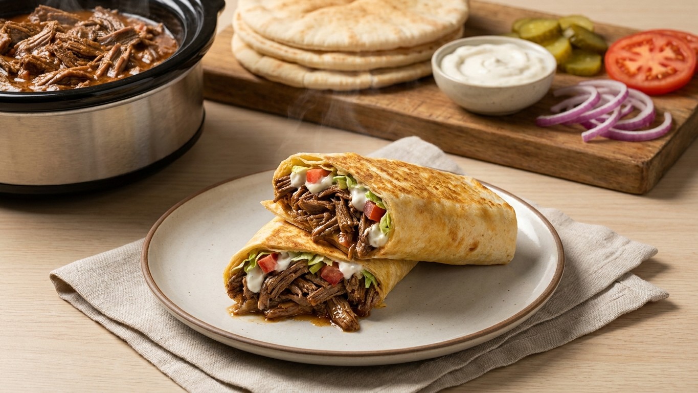 Slow Cooker Shawarma Beef Wraps