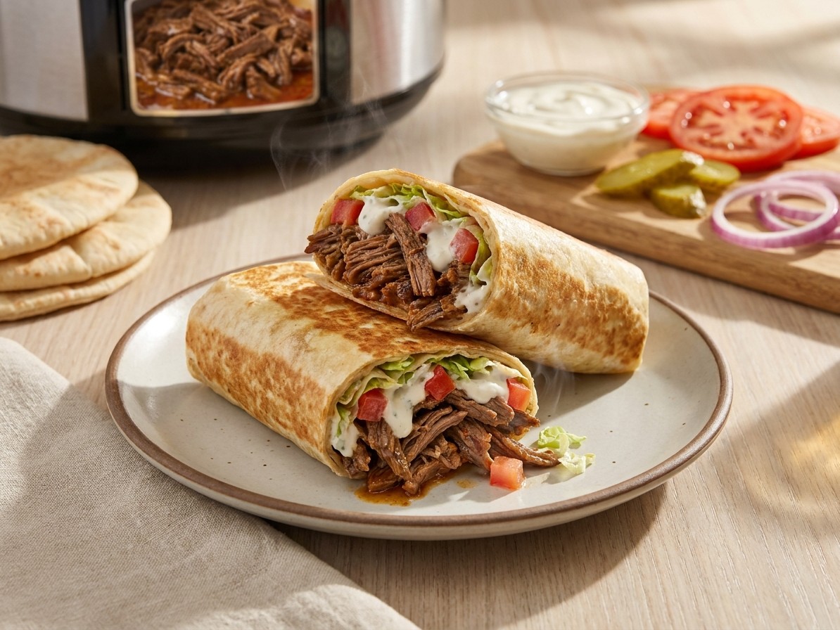 Slow Cooker Shawarma Beef Wraps