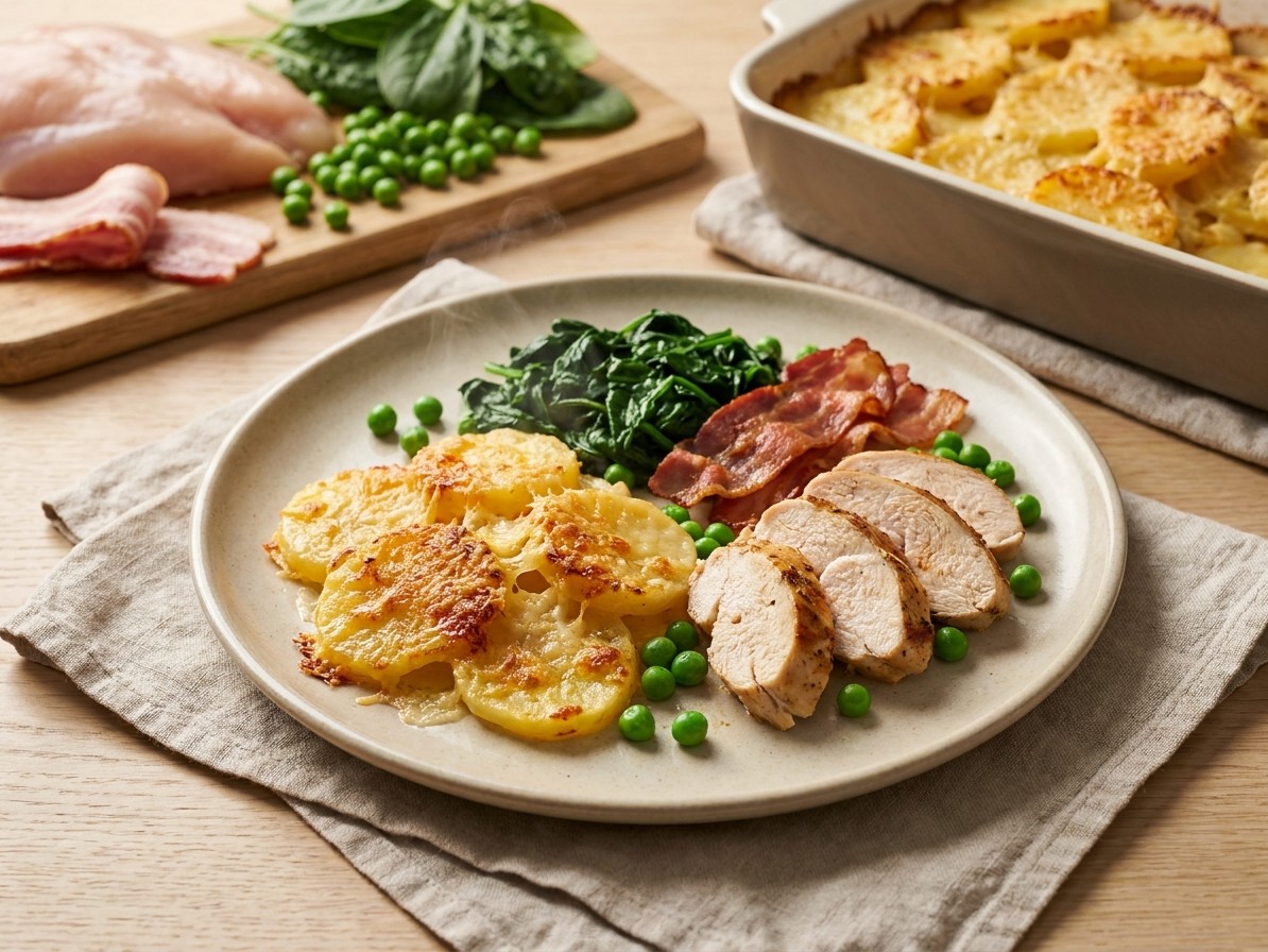 Potato Gratin with Chicken and Bacon