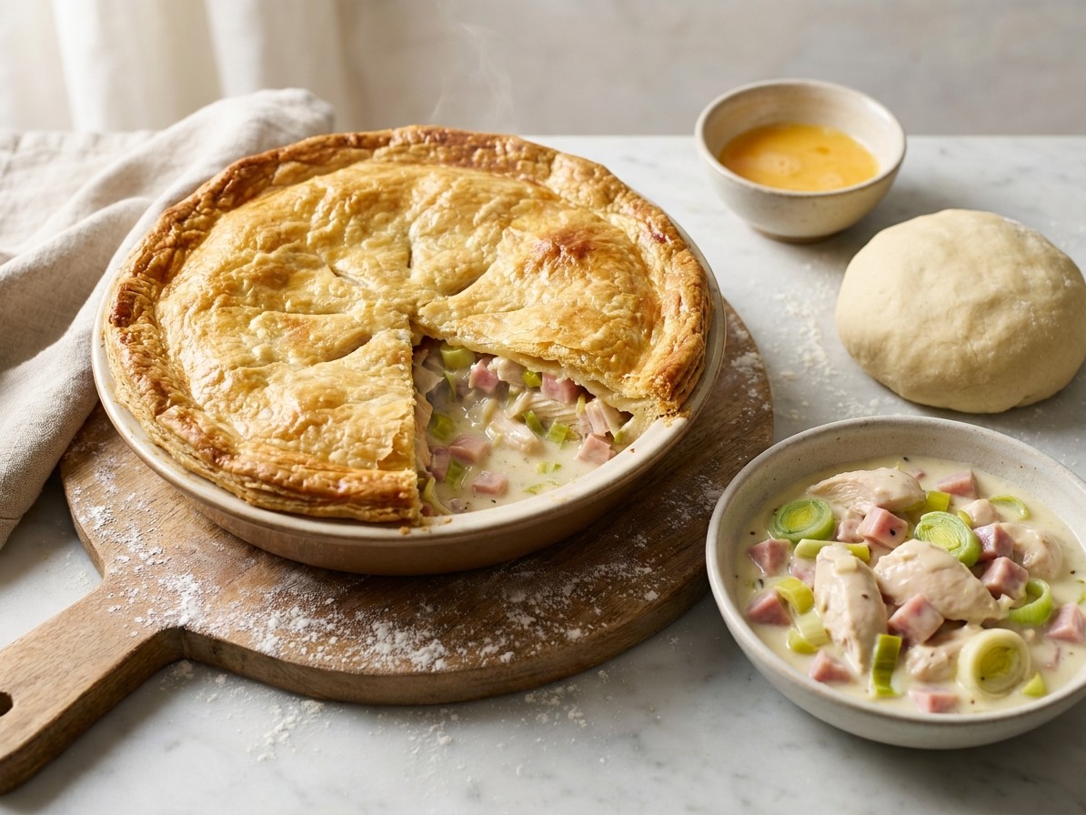 Creamy Chicken, Ham and Leek Pie