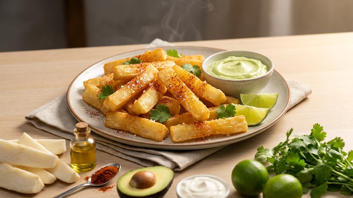 Baked Yuca Fries with Avocado Crema