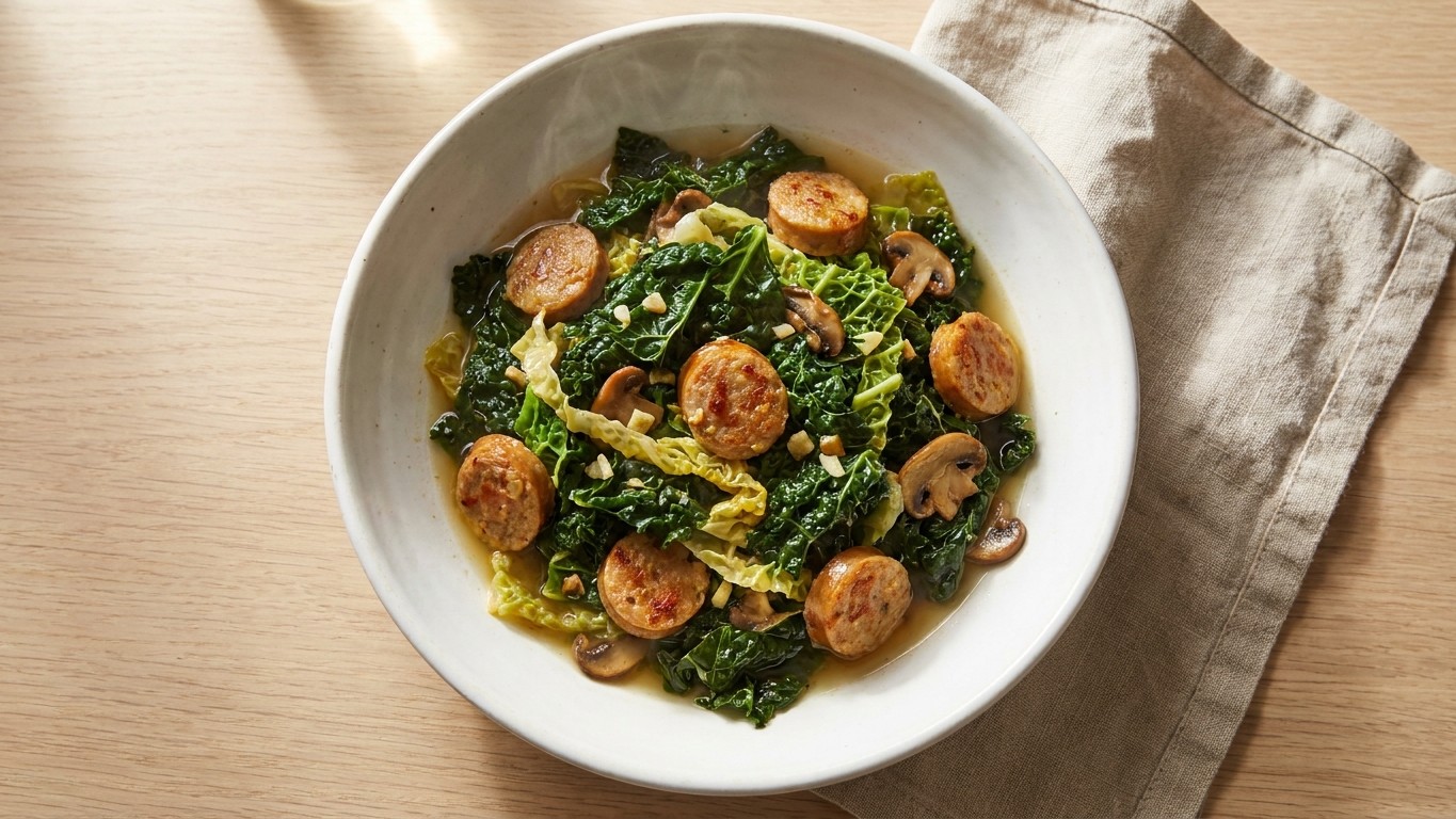Crispy Italian Sausages with Braised Greens