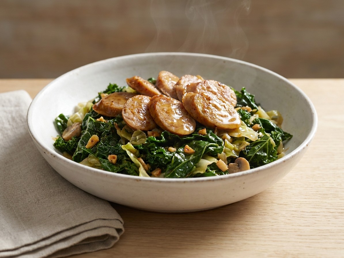 Crispy Italian Sausages with Braised Greens