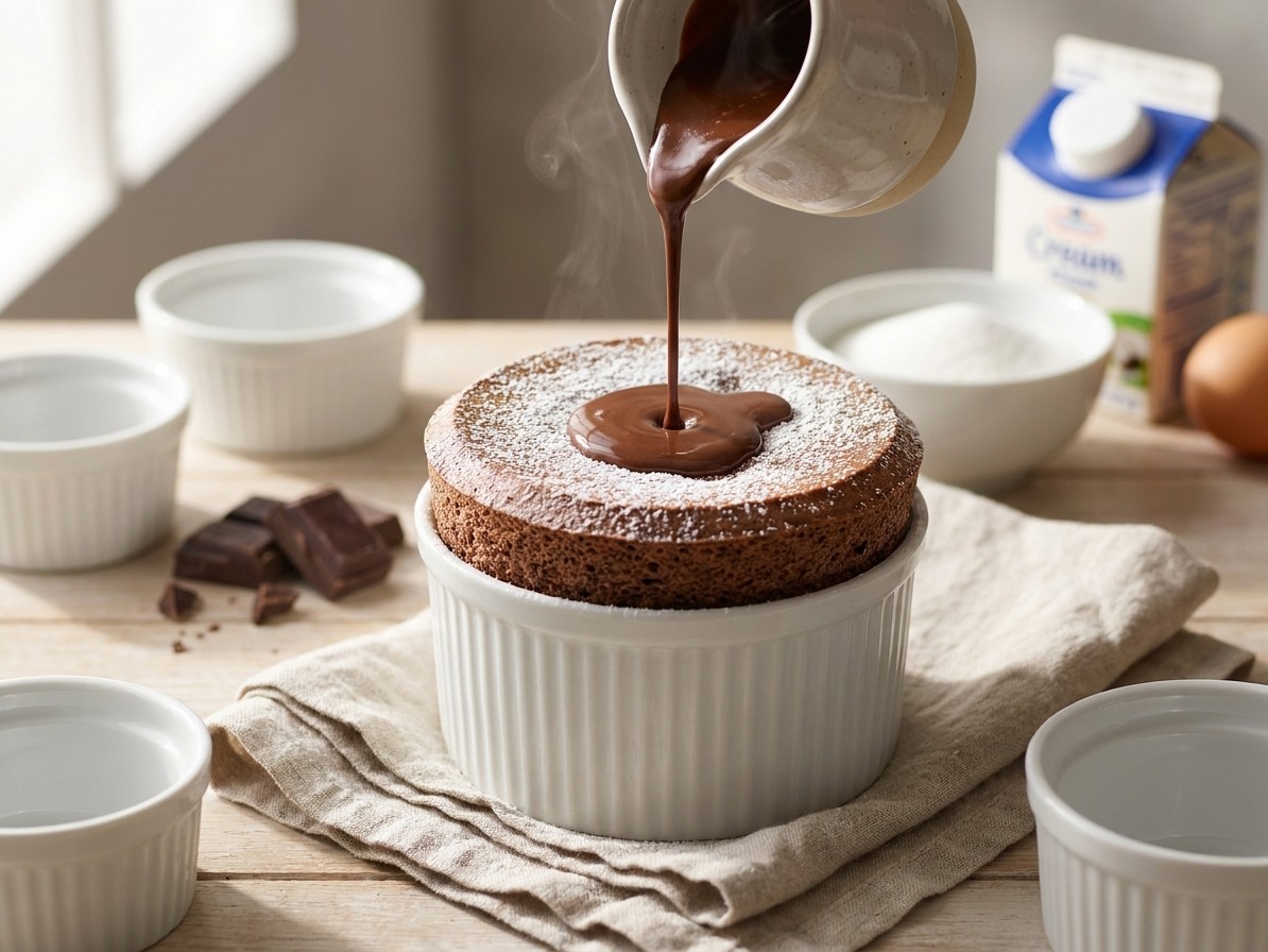 Hot Chocolate Souffles with Chocolate Cream Sauce