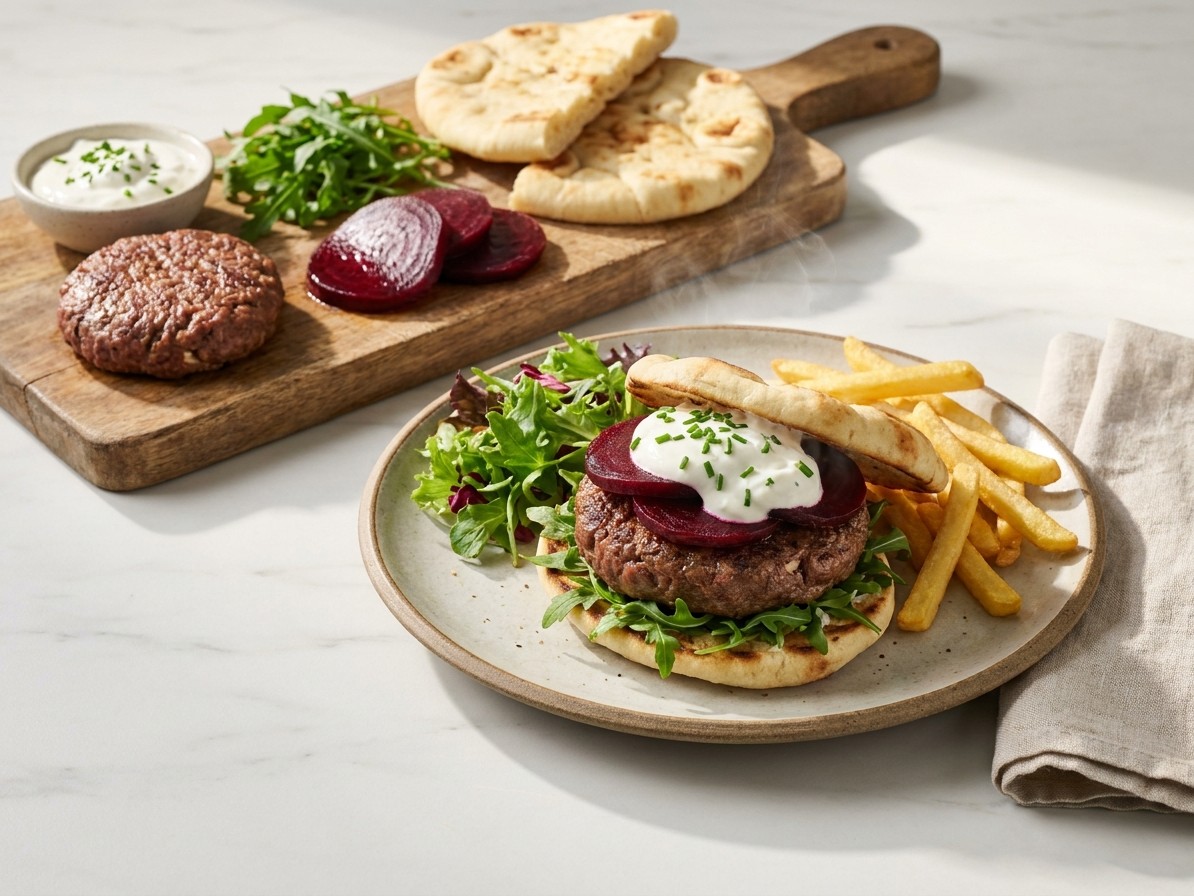 Aussie Beef Burgers with Beet and Naan