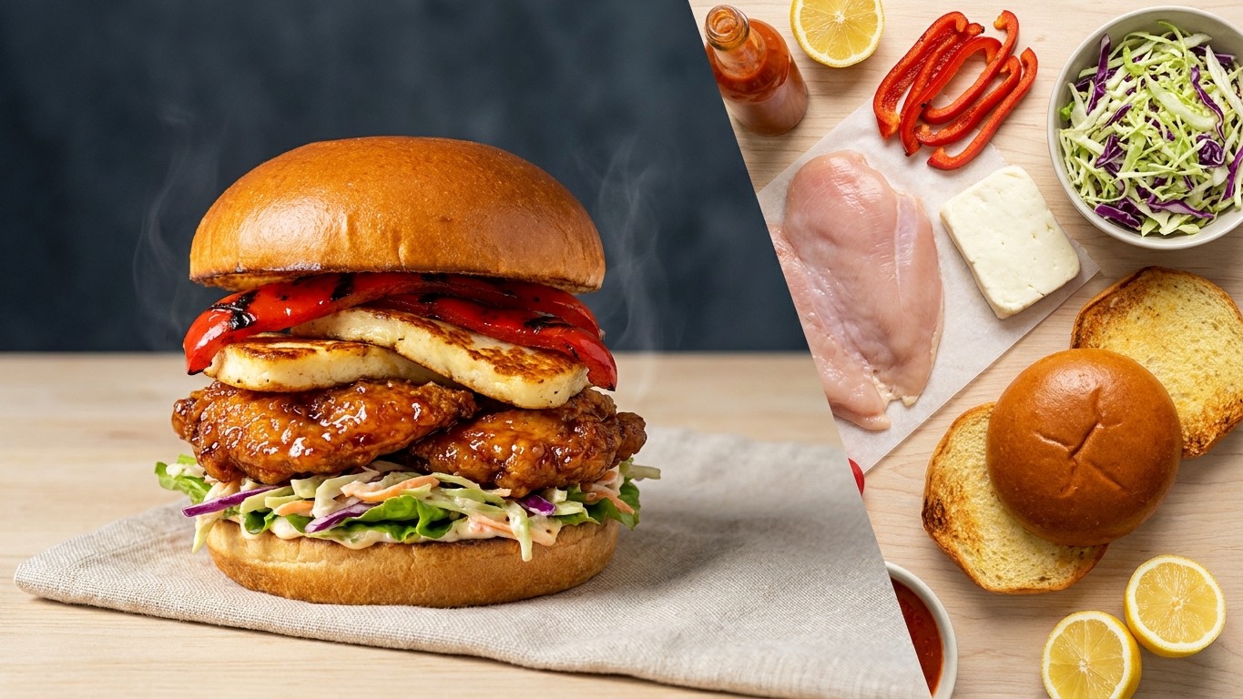 15-Minute Chicken and Halloumi Burgers