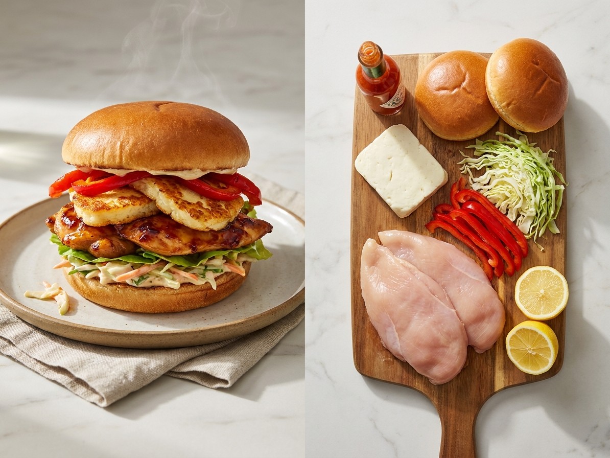 15-Minute Chicken and Halloumi Burgers