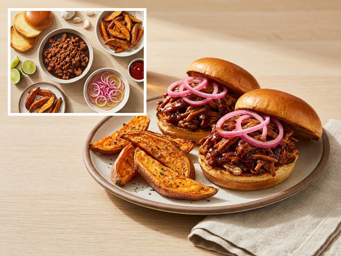BBQ Pork Sloppy Joes with Sweet Potato Wedges