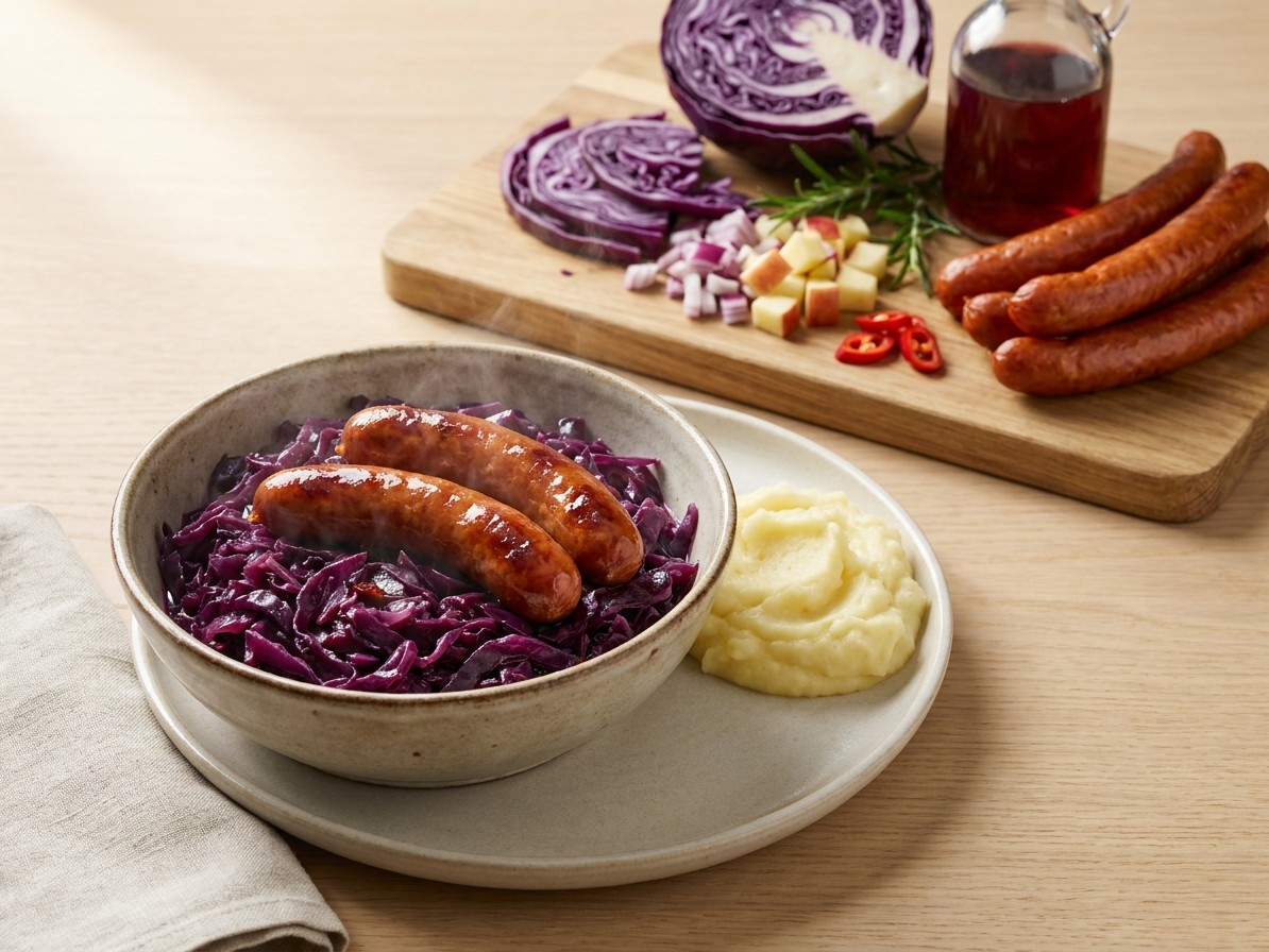 Rosemary Braised Red Cabbage with Kabanos