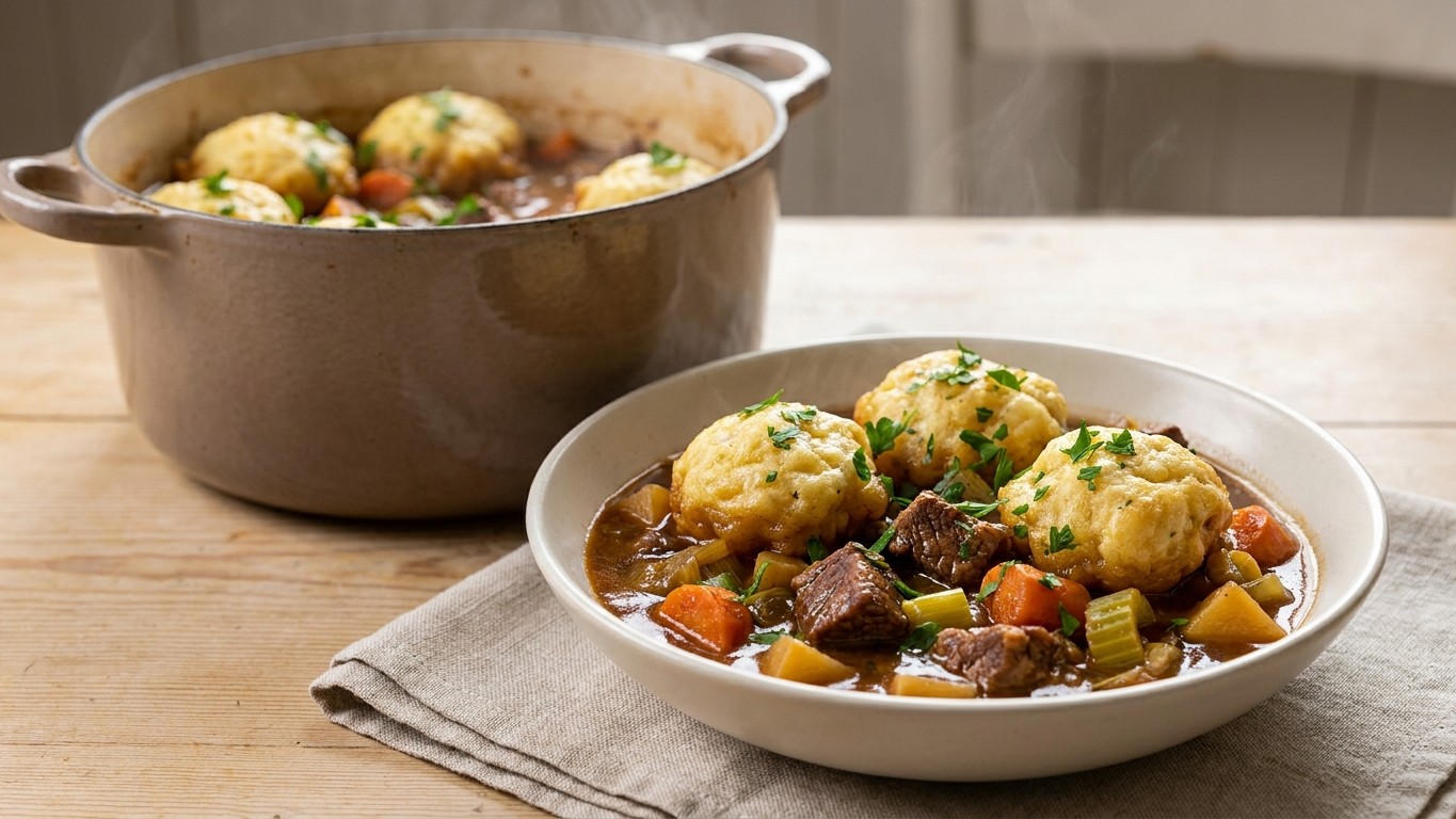 Beef Stew with Fluffy Suet Dumplings