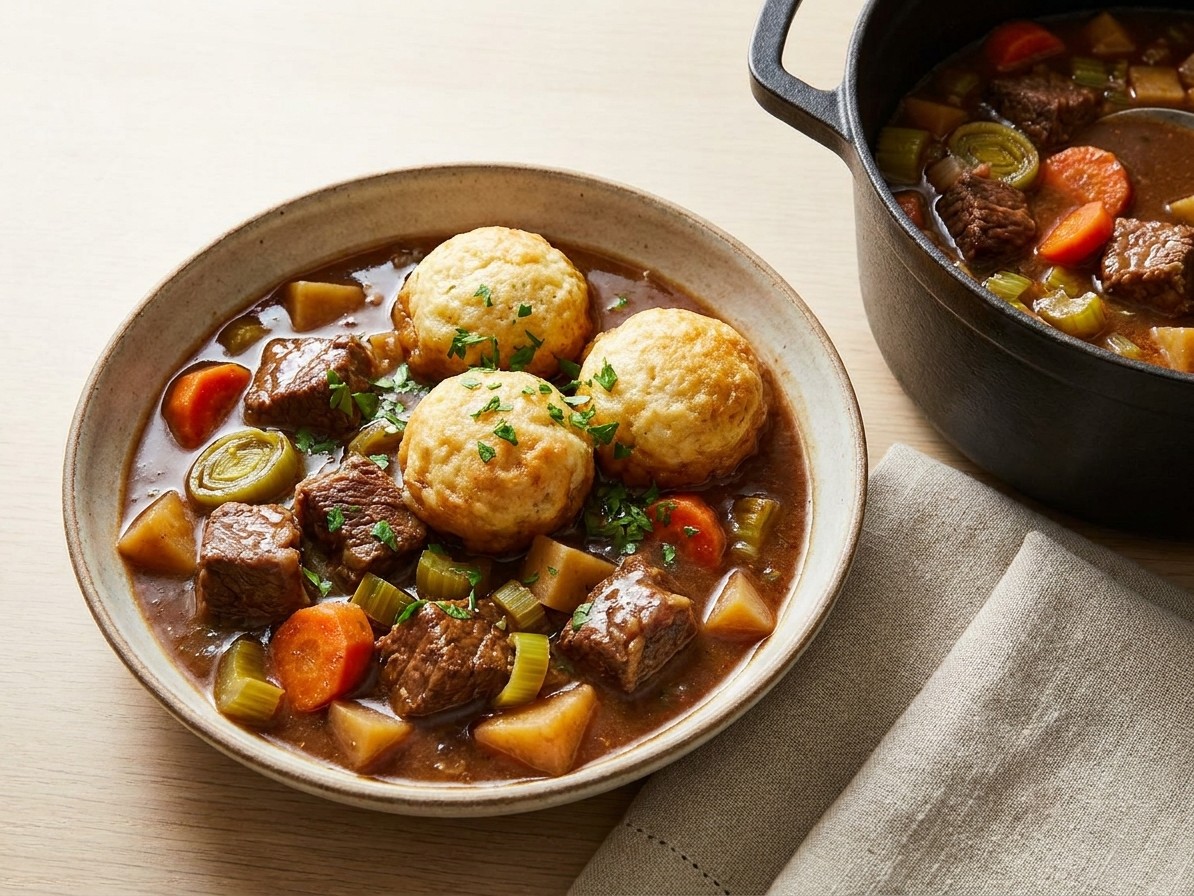 Beef Stew with Fluffy Suet Dumplings