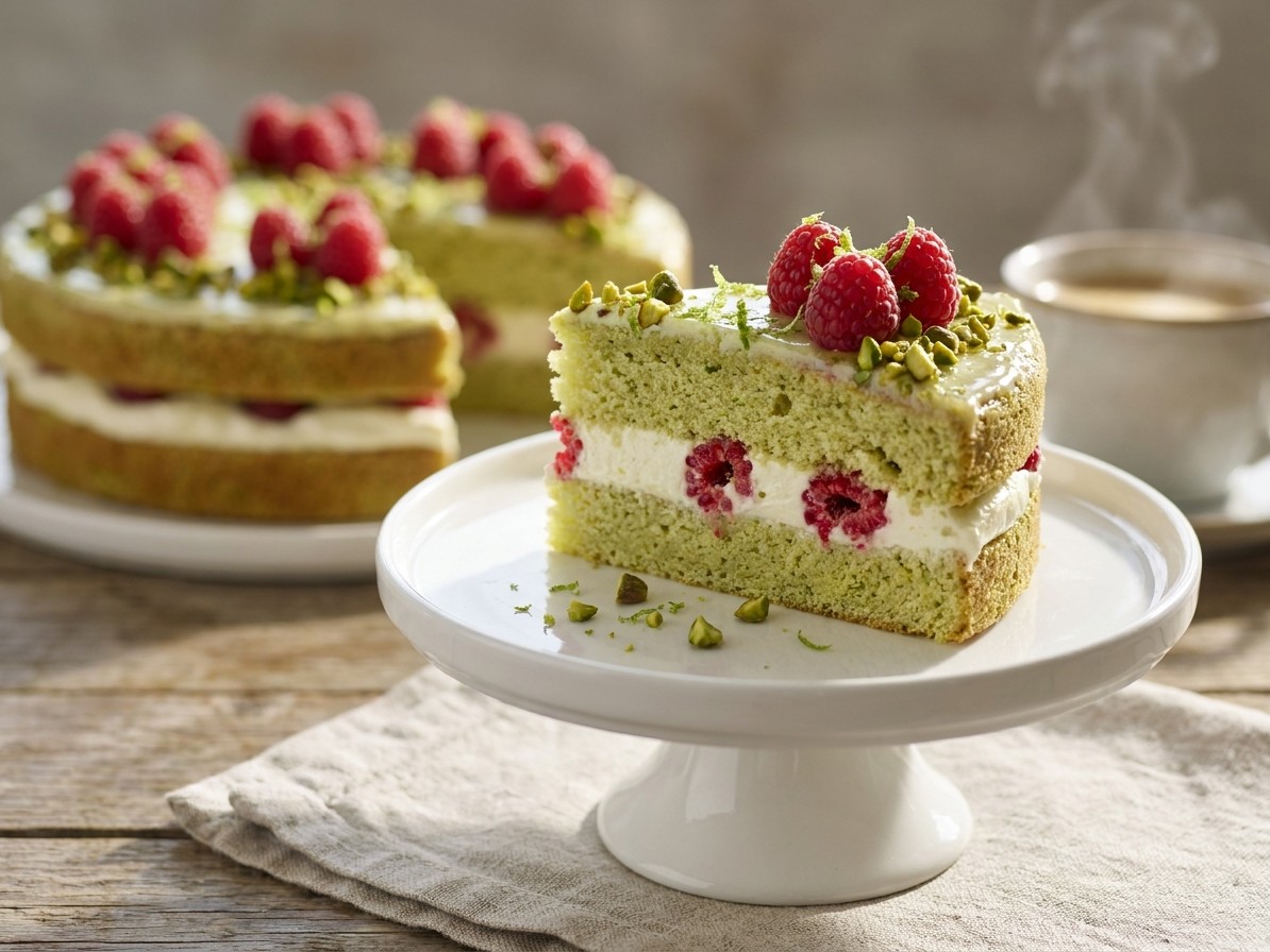 Pistachio Raspberry Layer Cake