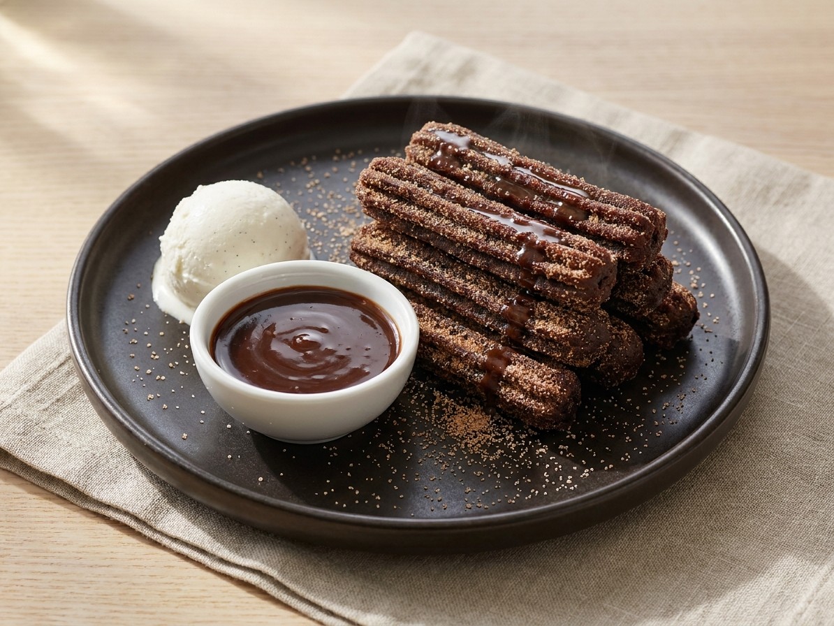 Chocolate Churros with Chocolate Salted Caramel Sauce