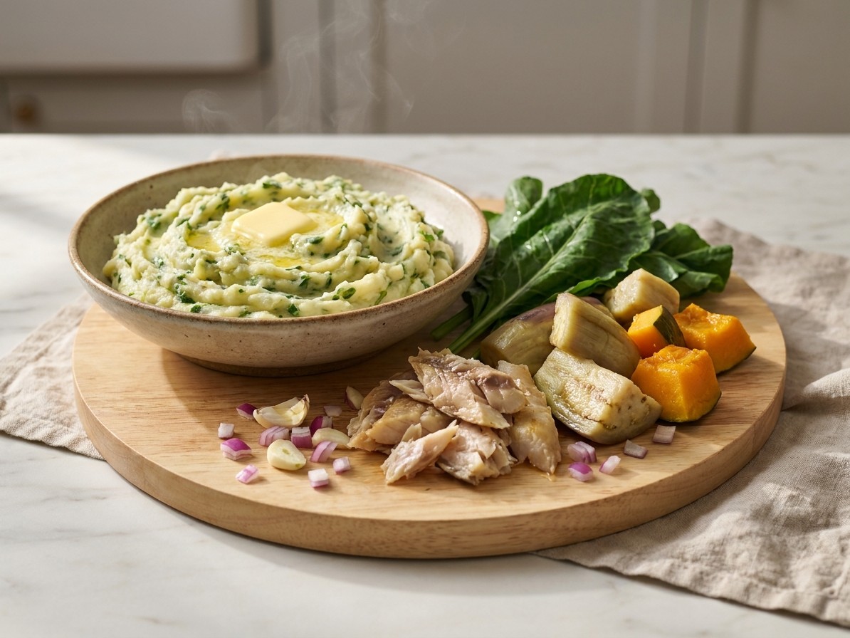 Antiguan Chop Up (Mashed Eggplant, Pumpkin, and Callaloo)