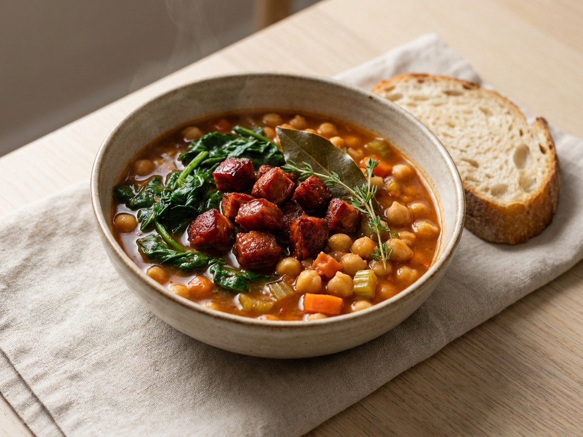 Chickpea, Chorizo and Spinach Stew