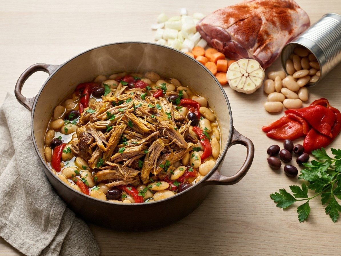 Spanish-Style Slow-Cooked Lamb Shoulder and Beans