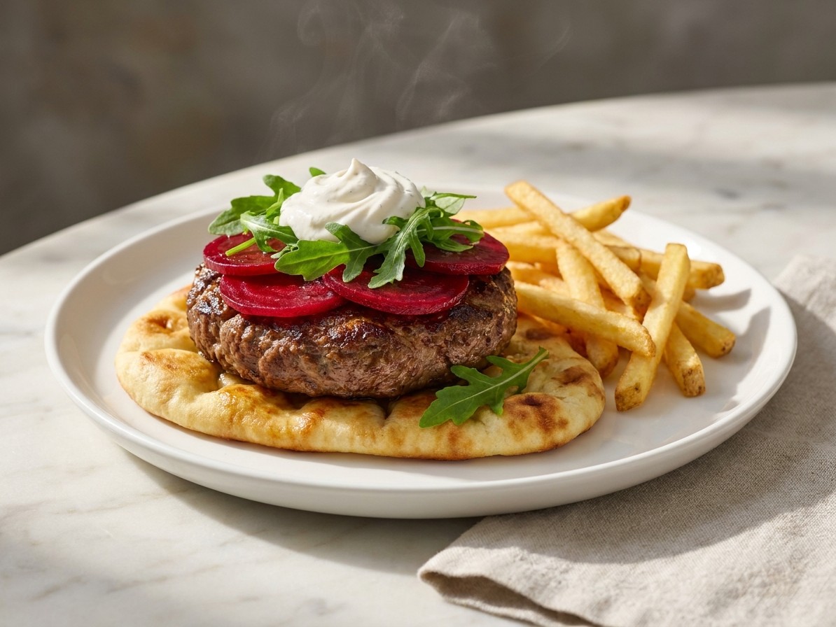 Aussie Beef Burgers with Beets and Arugula