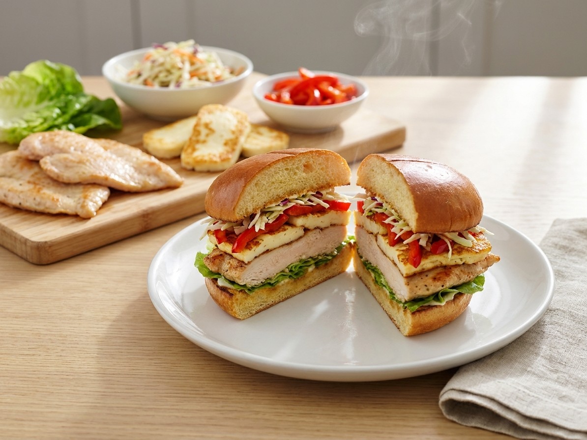 15-Minute Chicken and Halloumi Burgers